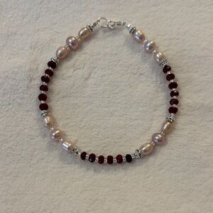 Elegant Pearl and Ruby  Bead Bracelet